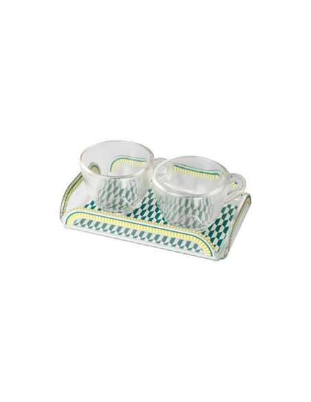 Vesta Home - Happy Coffee - Set 2 Tazzine e Vassoietto·verde·15 X 9,5 X 3 H Cm Th. 3 Mm