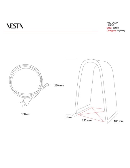 Vesta Home - Lampada da Tavolo Arc·line·13,5 X 19,5 X 28 H Th. 10 Mm