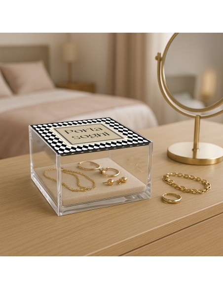 Vesta Home - Happy Beauty - Portagioie Quadrato Grande·bianco/nero·10 X 10 X 7 H Cm Th. 3 Mm