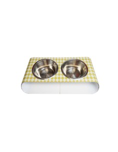 Vesta Home - Portaciotole Doppio Piccolo - Pet·bianco/giallo·38 X 21,5 X 7 H Cm Th. 5 Mm Bowl: Ø15 X 6 H Cm 0.5l