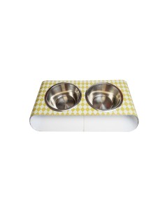 Vesta Home - Portaciotole Doppio Piccolo - Pet·bianco/giallo·38 X 21,5 X 7 H Cm Th. 5 Mm Bowl: Ø15 X 6 H Cm 0.5l 2