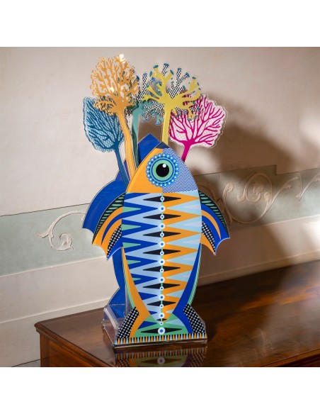 Vesta Home - Vaso Pesce Imperatore Grande·blu·28 X 15 X 41 H Th. 5 Mm Glass Vase Ø12 X 30 H Cm