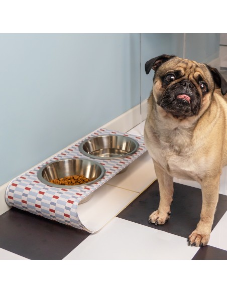 Vesta Home - Portaciotole Doppio Medio - Pet·celeste·48 X 26 X 7,5 H Cm Th. 5 Mm Bowl: Ø18,5 X 7,5 H Cm 1l