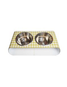 Vesta Home - Portaciotole Doppio Medio - Pet·bianco/giallo·48 X 26 X 7,5 H Cm Th. 5 Mm Bowl: Ø18,5 X 7,5 H Cm 1l