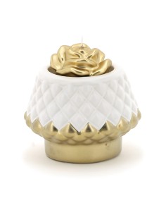 Hervit - Portacandela Gres Bianco e Oro Ø9x7cm