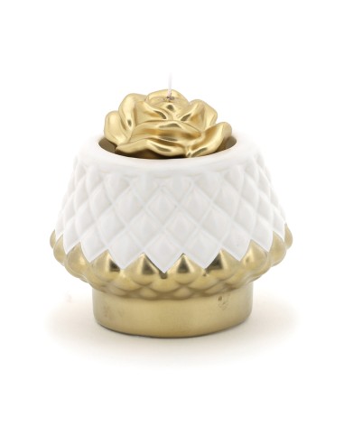 Hervit - Portacandela Gres Bianco e Oro Ø9x7cm