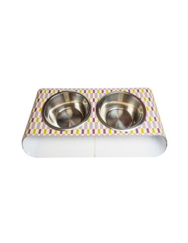 Vesta Home - Portaciotole Doppio Medio - Pet·rosa·48 X 26 X 7,5 H Cm Th. 5 Mm Bowl: Ø18,5 X 7,5 H Cm 1l