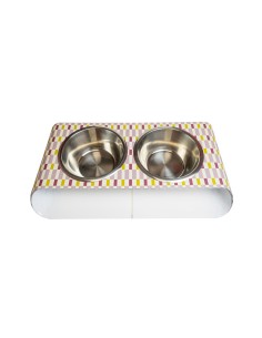 Vesta Home - Portaciotole Doppio Medio - Pet·rosa·48 X 26 X 7,5 H Cm Th. 5 Mm Bowl: Ø18,5 X 7,5 H Cm 1l 2
