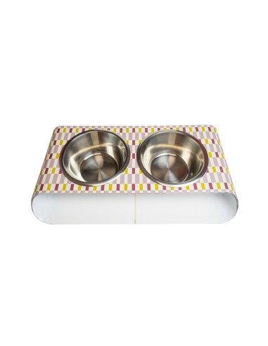 Vesta Home - Portaciotole Doppio Medio - Pet·rosa·48 X 26 X 7,5 H Cm Th. 5 Mm Bowl: Ø18,5 X 7,5 H Cm 1l