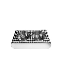 Vesta Home - Portaciotole Doppio Piccolo - Pet·bianco/nero·38 X 21,5 X 7 H Cm Th. 5 Mm Bowl: Ø15 X 6 H Cm 0.5l 2
