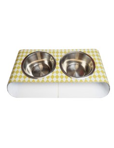 Vesta Home - Portaciotole Doppio Grande - Pet·bianco/giallo·63 X 34 X 8,5 H Cm Th. 5 Mm Bowl: Ø24,5 X 8 H Cm 2l 2