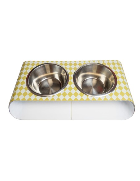 Vesta Home - Portaciotole Doppio Grande - Pet·bianco/giallo·63 X 34 X 8,5 H Cm Th. 5 Mm Bowl: Ø24,5 X 8 H Cm 2l