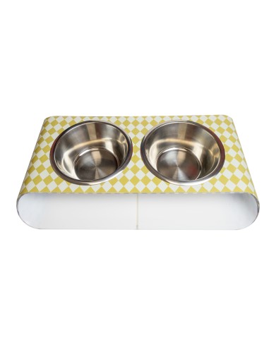 Vesta Home - Portaciotole Doppio Grande - Pet·bianco/giallo·63 X 34 X 8,5 H Cm Th. 5 Mm Bowl: Ø24,5 X 8 H Cm 2l