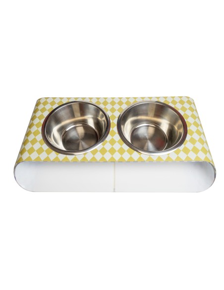 Vesta Home - Portaciotole Doppio Grande - Pet·bianco/giallo·63 X 34 X 8,5 H Cm Th. 5 Mm Bowl: Ø24,5 X 8 H Cm 2l
