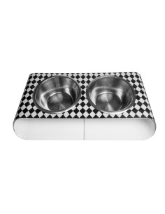 Vesta Home - Portaciotole Doppio Grande - Pet·bianco/nero·63 X 34 X 8,5 H Cm Th. 5 Mm Bowl: Ø24,5 X 8 H Cm 2l 2