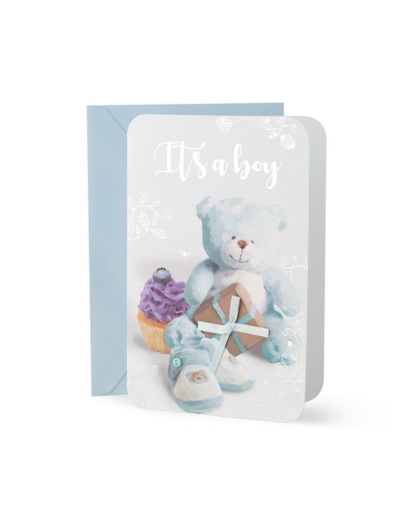 Hervit - Biglietto Orsetto Baby Blu 13x19 cm