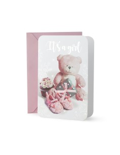 Hervit - Biglietto Orsetto Baby Pink 13x19 cm