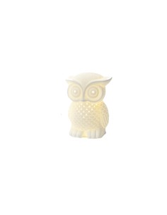 Hervit - Lampada Civetta in porcellana bianca traforata con luce Led, dim. 15 x 18 cm