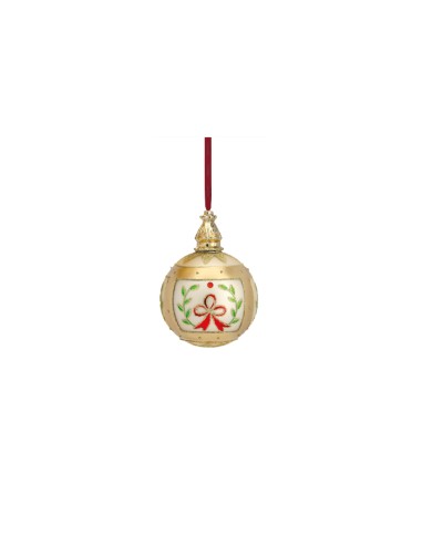 Hervit - Box 2 pz. Sfera in vetro soffiato bianco con decorazioni, diametro 10 cm, collezione Natale 2020