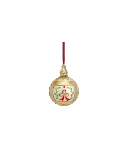 Hervit - Box 2 pz. Sfera in vetro soffiato bianco con decorazioni, diametro 10 cm, collezione Natale 2020