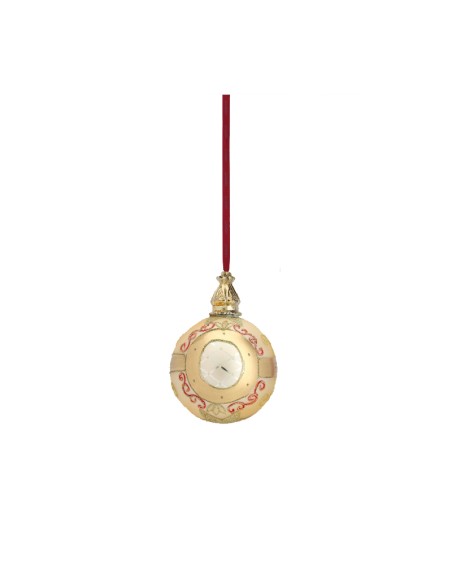 Hervit - Box 2 pz. Sfera in vetro soffiato bianco con decorazioni, diametro 8 cm, collezione Natale 2020