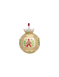Hervit - Sfera decorativa Natale 2020 in vetro soffiato bianca con coroncina, diametro 12 cm