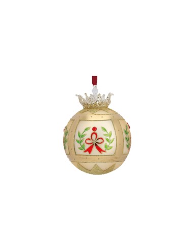 Hervit - Sfera decorativa Natale 2020 in vetro soffiato bianca con coroncina, diametro 12 cm