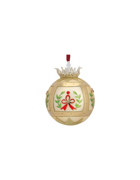 Hervit - Sfera decorativa Natale 2020 in vetro soffiato bianca con coroncina, diametro 12 cm