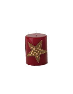 Hervit - Candela moccolo di Natale rossa laccata con stella dorata, strass decorativi, diametro 7 x 9 cm