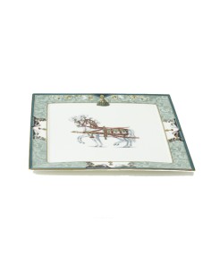 Hervit - Piatto quadrato in porcellana multicolore con disegno cavalli bianchi dim. 30 x 30 cm, collezione Natale 2020