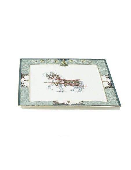 Hervit - Piatto quadrato in porcellana multicolore con disegno cavalli bianchi dim. 30 x 30 cm, collezione Natale 2020