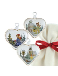 Sacchetto in velluto con cuore in vetro 5,5 cm decorato oro soggetti assortiti