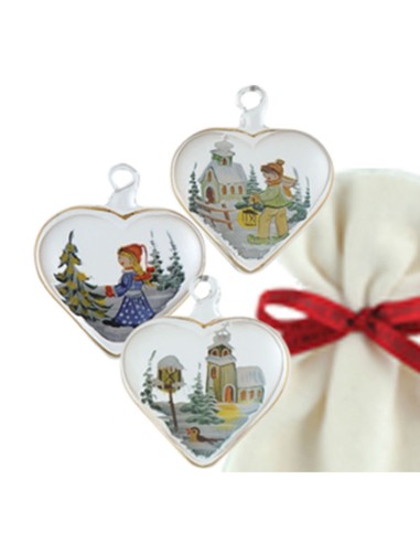 Sacchetto in velluto con cuore in vetro 5,5 cm decorato oro soggetti assortiti