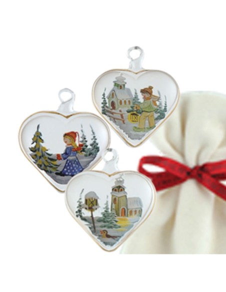 Sacchetto in velluto con cuore in vetro 5,5 cm decorato oro soggetti assortiti