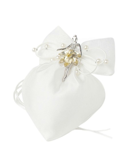 SACCHETTO CUORE AVORIO 14X17CM FIOCCO