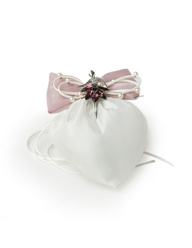 SACCHETTO CUORE AVORIO 14X17CM FIOCCO