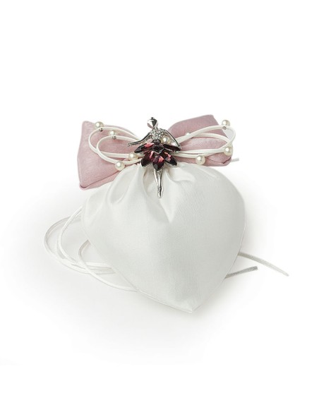 SACCHETTO CUORE AVORIO 14X17CM FIOCCO