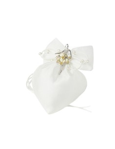 SACCHETTO CUORE AVORIO 14X17CM FIOCCO