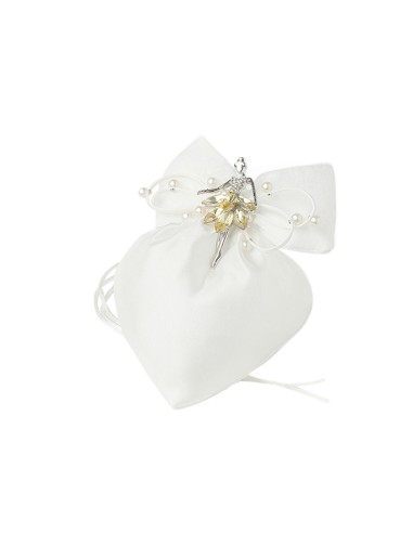 SACCHETTO CUORE AVORIO 14X17CM FIOCCO