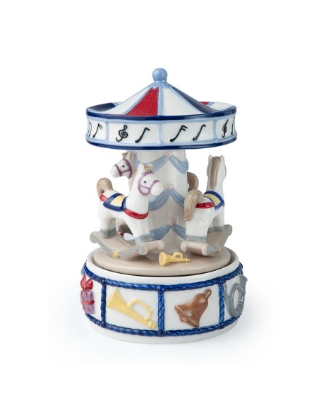 Carillon giostrina con cavalli in porcellana dipinta a mano sottosmalto diam. cm 12 x 18 h