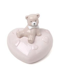 Carillon Cuore Orsetto Porc.11Cm Rosa