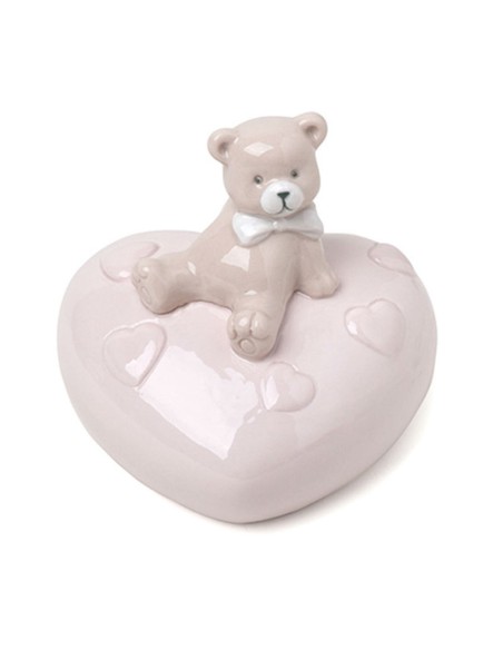 Carillon Cuore Orsetto Porc.11Cm Rosa