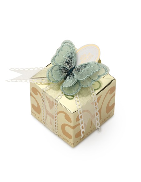 BOX CARAT GOLD 6X6X5,5CM FARFALLA VERDE