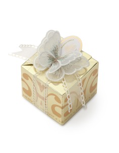 BOX CARAT GOLD 6X6X5,5CM FARFALLA BIANCA