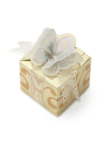 BOX CARAT GOLD 6X6X5,5CM FARFALLA BIANCA