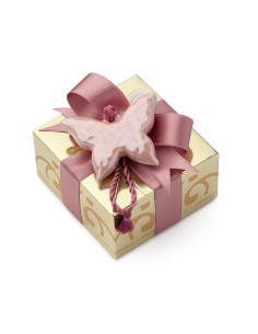 BOX CARAT GOLD 11X11X5,5CM FARFALLA ROSA