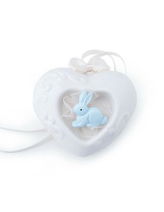 Set 6 Cuori Porc.Bianca 6Cm Bunny Blu
