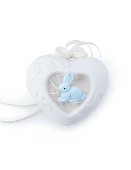 Set 6 Cuori Porc.Bianca 6Cm Bunny Blu