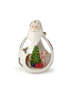 Babbo Natale con scenetta natalizia in porcellana dipinta sottosmalto cm 10