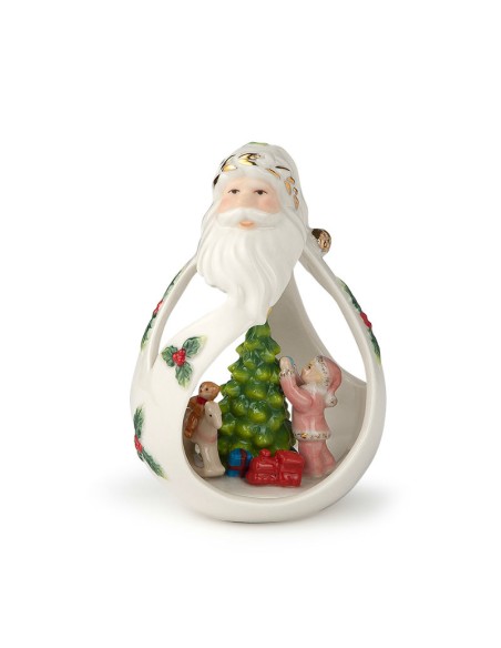 Babbo Natale con scenetta natalizia in porcellana dipinta sottosmalto cm 10